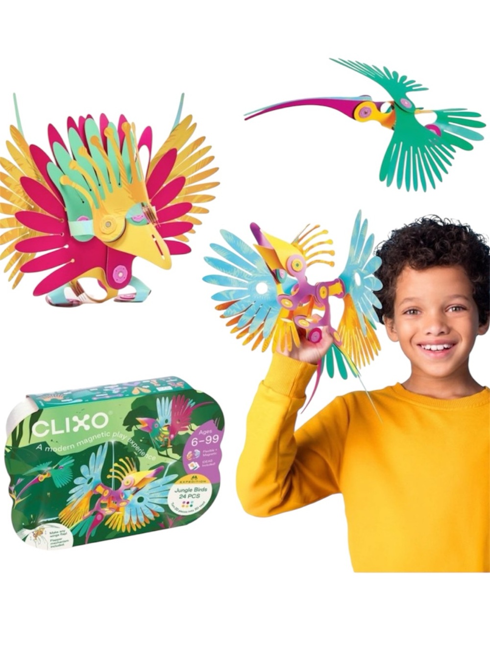Clixo Jungle Birds Magnetic Building Set Make Wing-Flapping Birds *NEW*